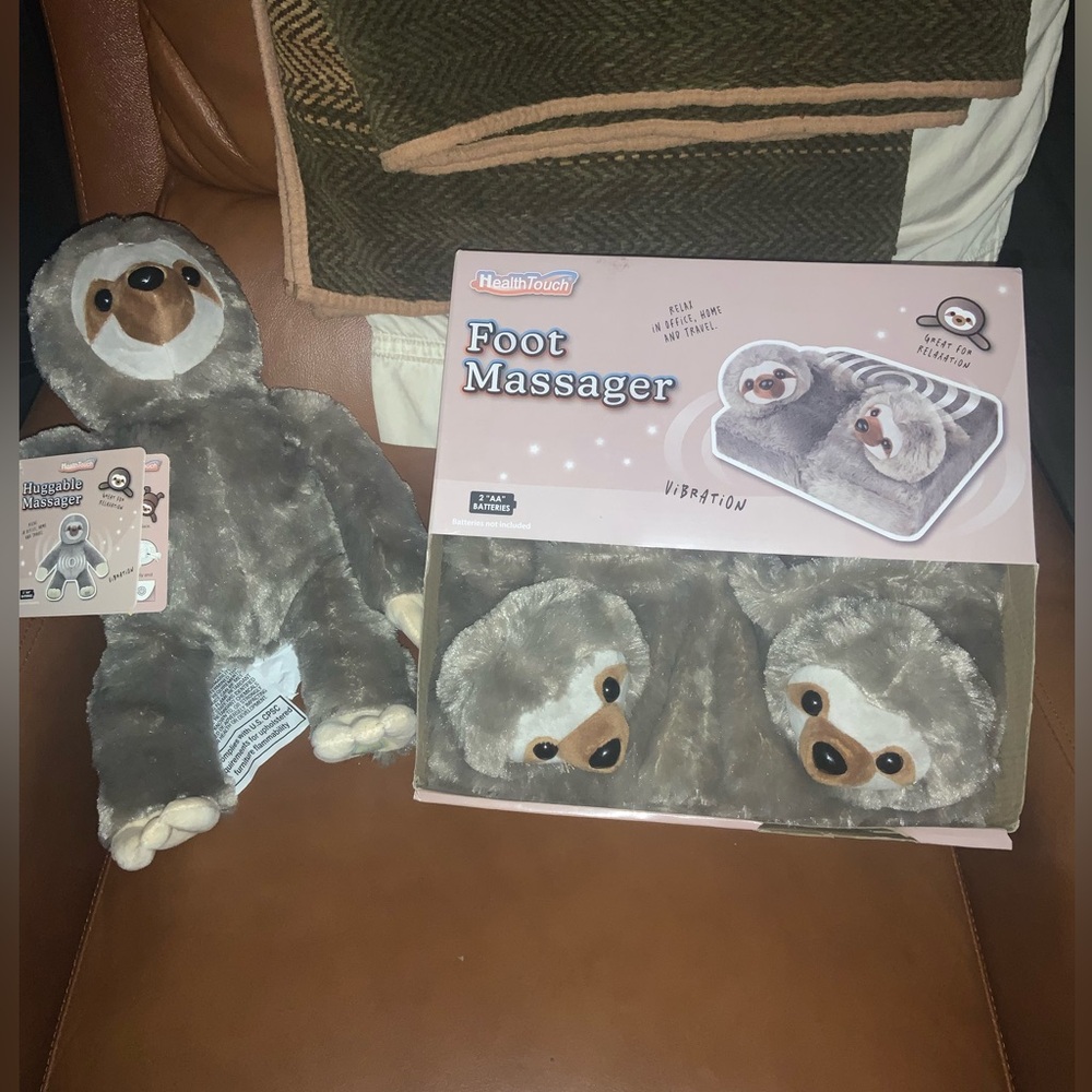 Health Touch Foot Massager & Matching Sloth Huggable Massager Posh Toy Lot of 2